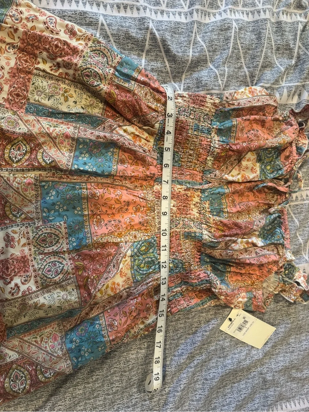 O'Neill Multicolor Paisley Smocked Romper in Coral, Teal & Cream - Picture 6 of 7
